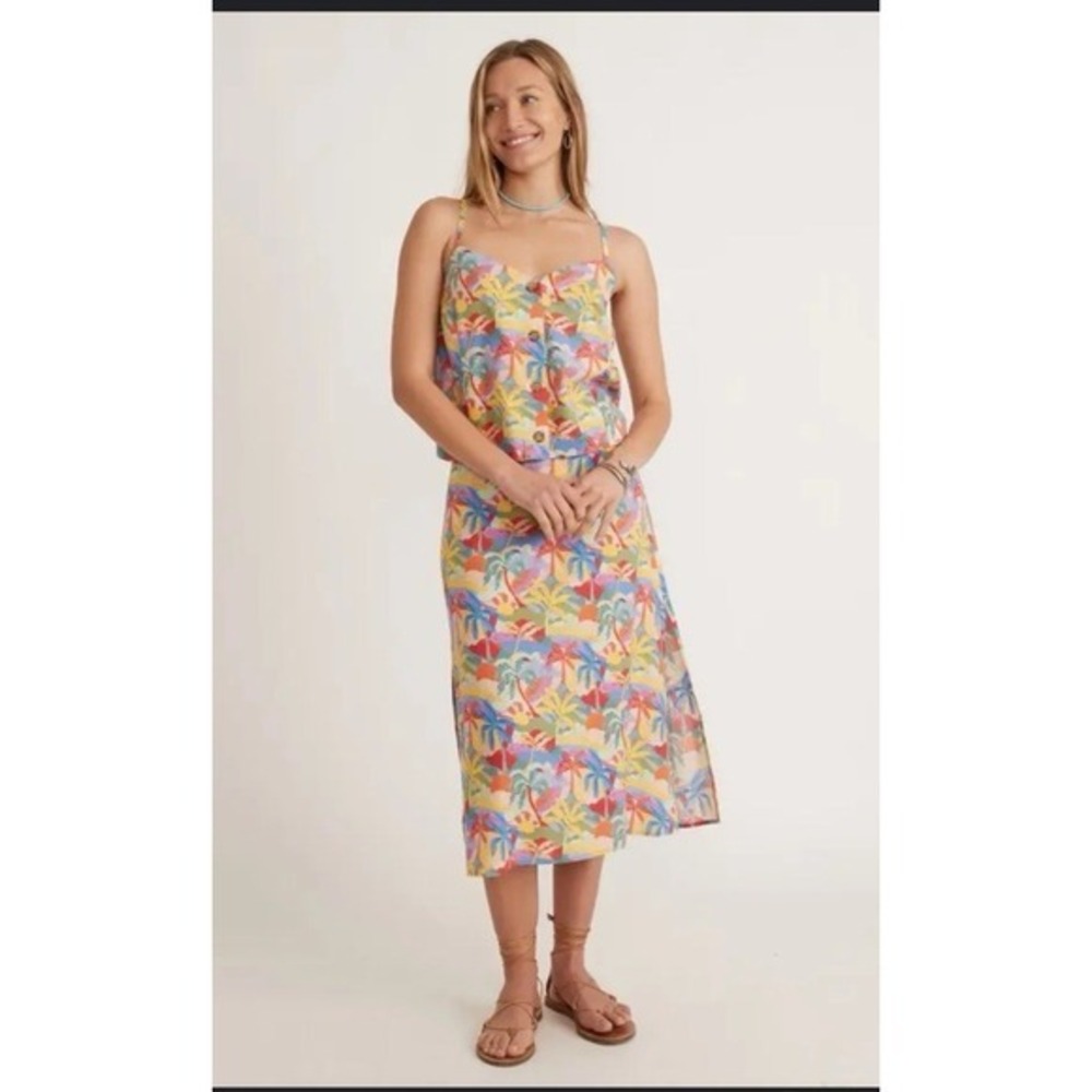 NWT Marine Layer Celeste Cami Ryan Midi Set XS/2 Palm‎ Tropical Hemp Tencel Boho